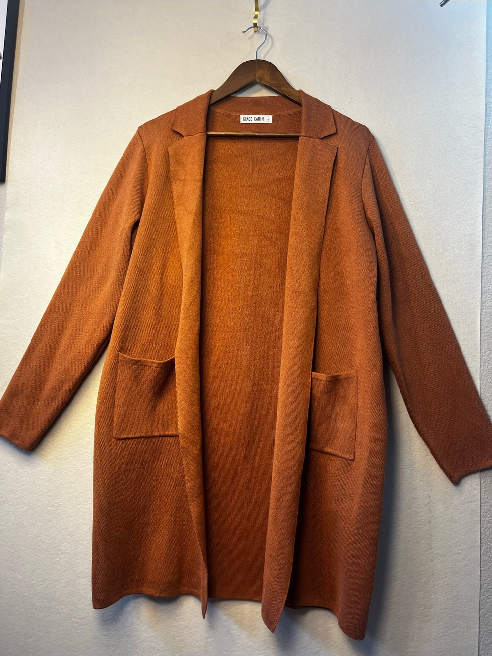 Grace Karin Burnt Orange Open Front Cardigan